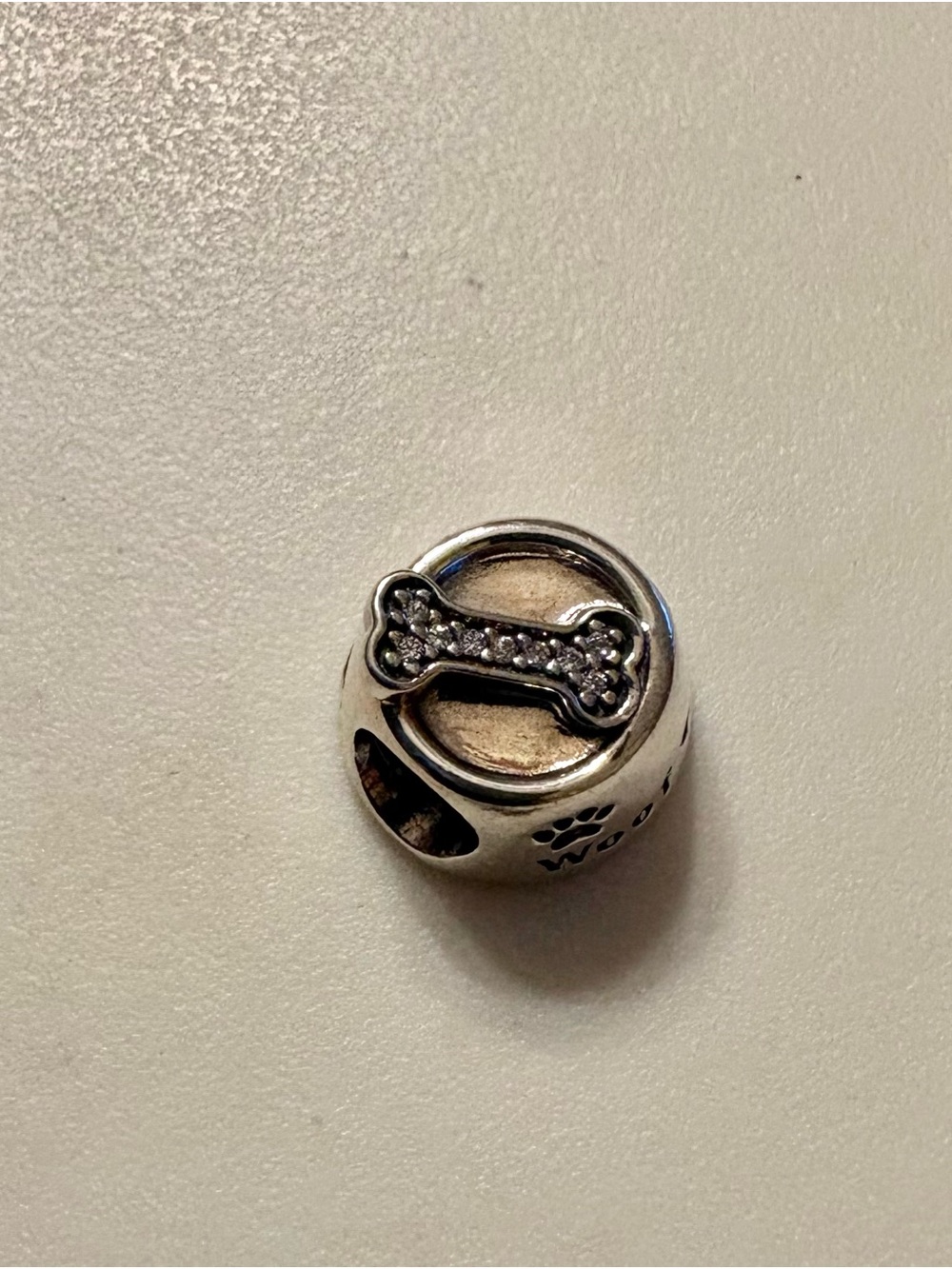 Pandora Sterling Silver Dog Bone Pavé Charm - Sparkling Paw Accent